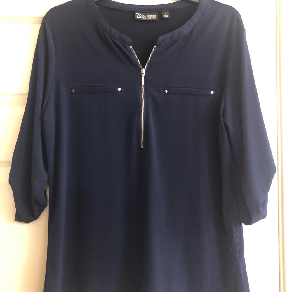 Navy blouse with silver zipper